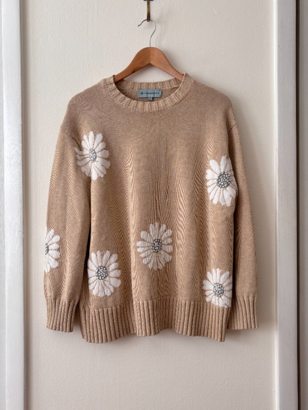Tuckernuck Miss Daisy Floral Crewneck Knit Sweater in Tan - Picture 3 of 8